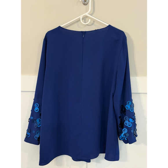 Alfani Blue Embellished Sleeve Blouse XL 3/4 Sleeve Dressy Top - Picture 3 of 8